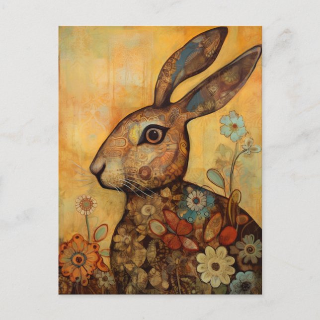 Carte postale Floral et Lapin (Devant)
