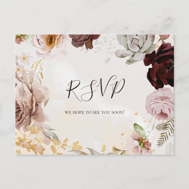 Carte Postale Floral flush moderne | Mariage aquarelle RSVP (Devant)