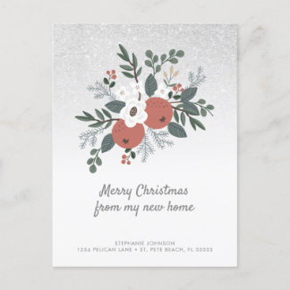 Carte Postale Floral Folk Art Parties scintillant Holiday Moving