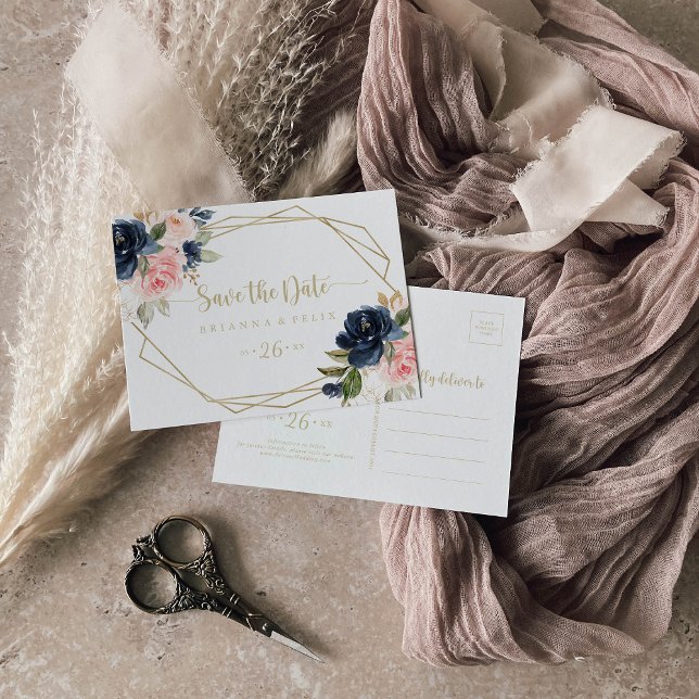 Carte Postale Floral Gold géométrique horizontale Enregistrer la (Créateur téléchargé)