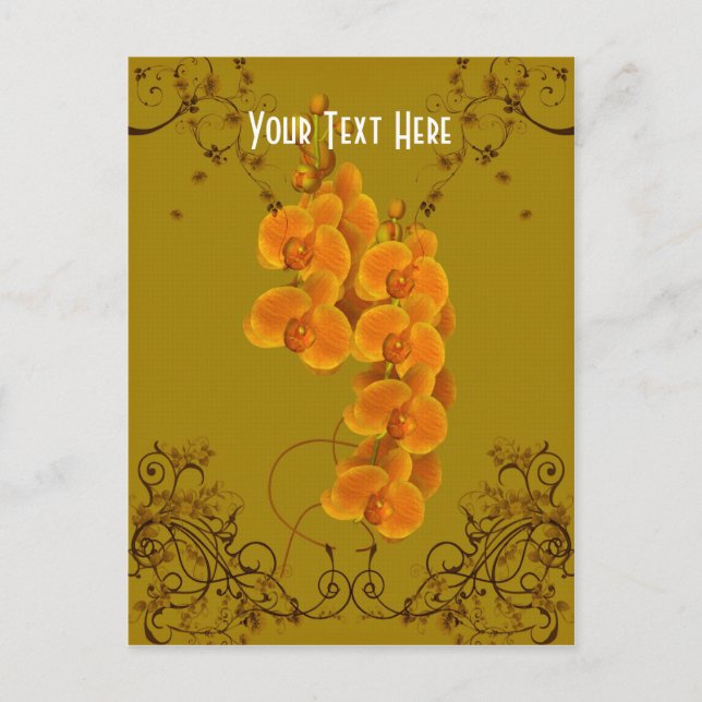 Carte postale Floral Golden Orchids personnalisabl (Devant)