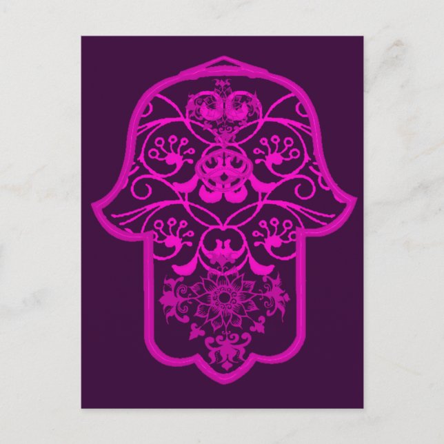 Carte Postale Floral Hamsa rose (Devant)