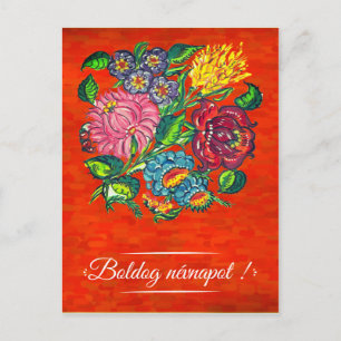 Carte Postale Floral hongrois en rouge -     Nom Jour