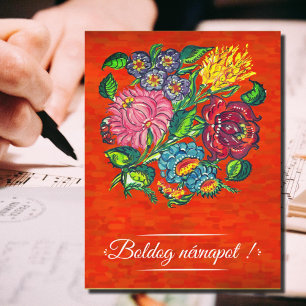 Carte Postale Floral hongrois en rouge -     Nom Jour