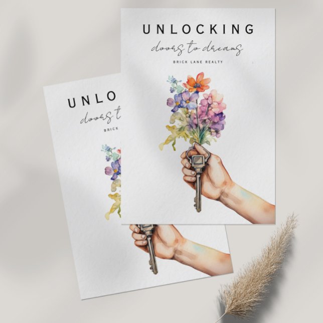 Carte Postale Floral House Keys Marketing immobilier (Créateur téléchargé)