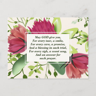 Carte Postale Floral Irlandais Blessing Rouge Rose Vert Clover