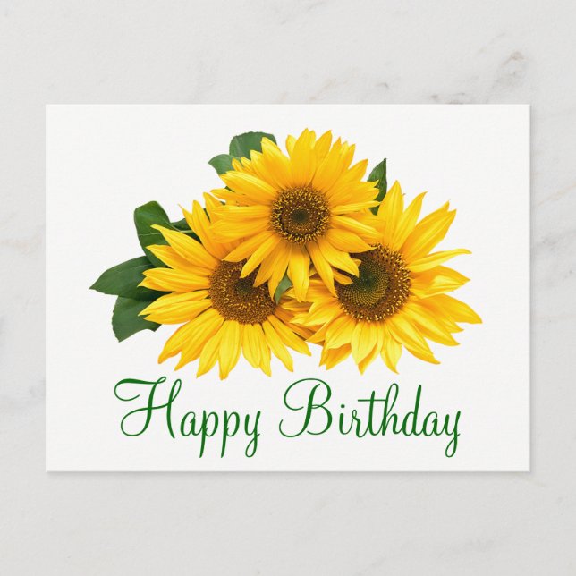 Carte Postale Floral Joyeux Anniversaire Tournesol Fleurs Jaunes (Devant)
