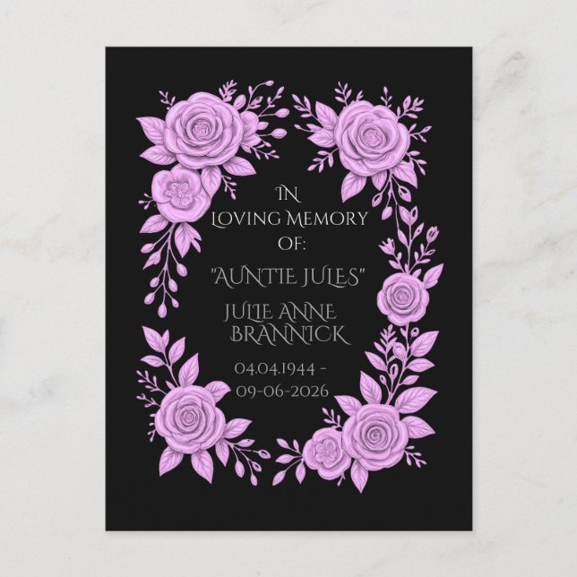 CARTE POSTALE FLORAL LAVENDER. IN LOVING MEMORY KEEPSAKE,  (Devant)
