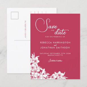 Carte Postale Floral Magenta Rose Mariage Enregistrer La Date Ca