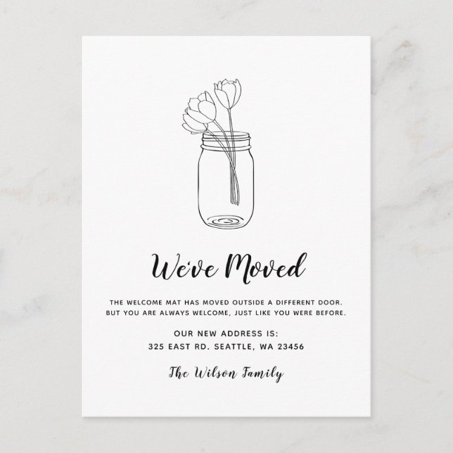 Carte Postale Floral Mason Jar Nous Avons Déménagé Nouvelle Adre (Devant)