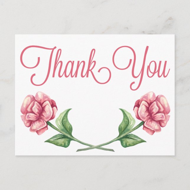 Carte Postale Floral Merci rose aquarelle Rose (Devant)