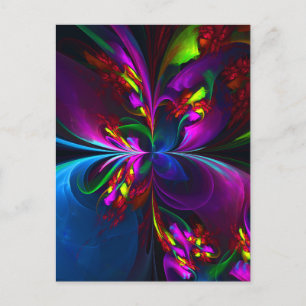 Carte Postale Floral moderne Art Abstrait Rouge Bleu Motif #15