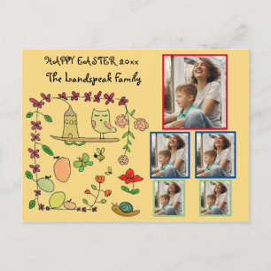 Carte Postale Floral, Nature & Owl Joyeux Pâques 5 photos Collag