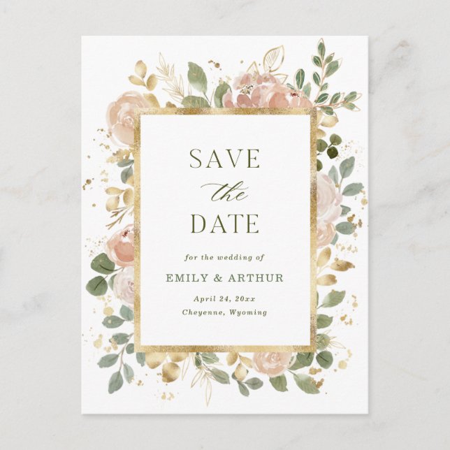 Carte Postale Floral neutre blanc | Mariage Enregistrer la date (Devant)