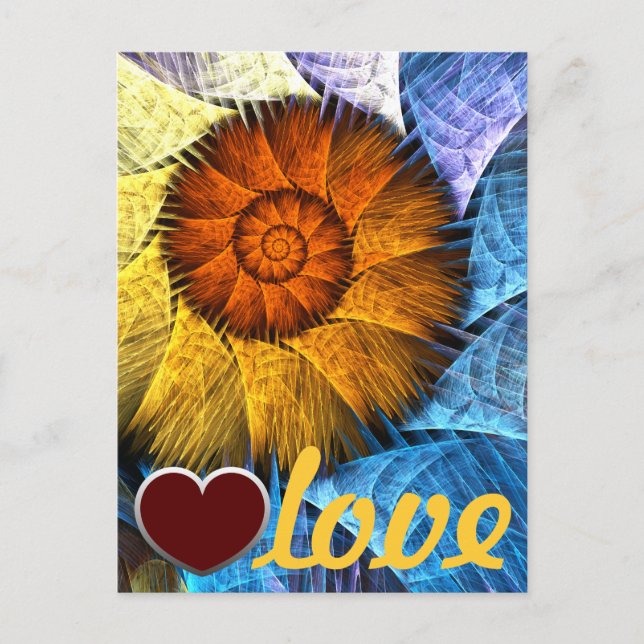 Carte Postale Floral Orange Jaune Bleu Abstrait Art Amour (Devant)