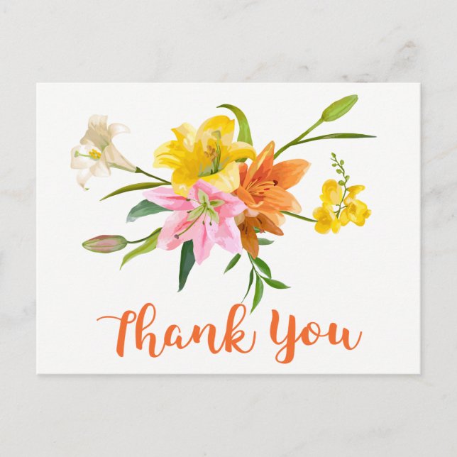 Carte Postale Floral Orange Merci Lily Fleurs rose (Devant)