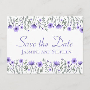 Carte Postale Floral Purple Enregistrer le Fiançailles Mariage D
