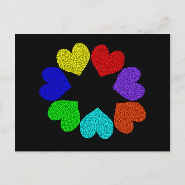 Carte postale Floral Rainbow Love Hearts (Devant)