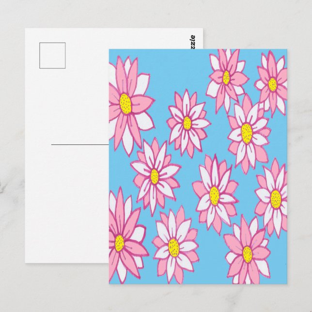 Carte Postale Floral rose blanc et bleu (Devant / Derrière)