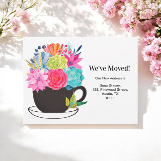Carte Postale Floral rose bleu vert Nouveau Faire-part d'adresse