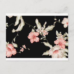 Carte Postale Floral Rose Et Fleur Noire Art Japonais Blanc