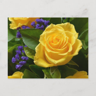 Carte Postale Floral Rose jaune & Fleurs violettes Bonjour l'amo