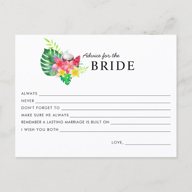 Carte Postale Floral Tropical Paradise Advice for the Bride Card (Devant)