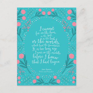 Carte Postale Floral turquoise et rose Jane Austen Fierté et pré