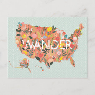 Carte Postale Floral USA Map - Jardin sauvage