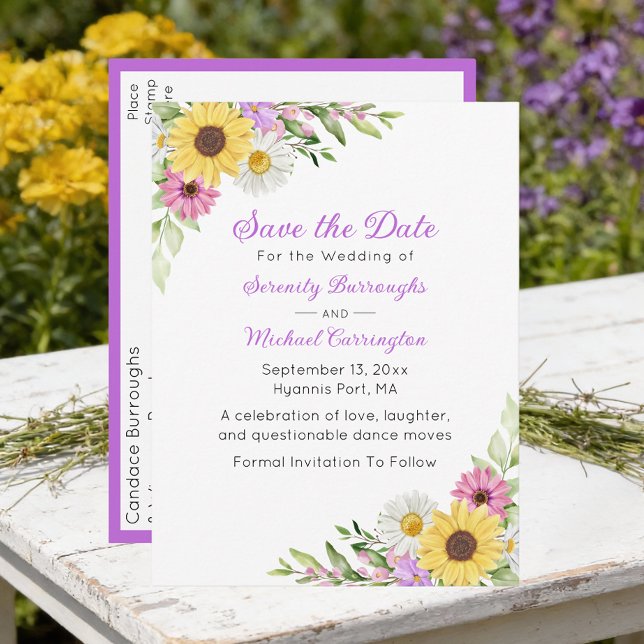 Carte Postale Floral Wildflower Save the Date Wedding (Créateur téléchargé)