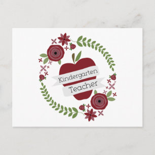 Carte Postale Floral Wreath Red Pomme maternelle Enseignant