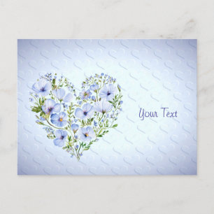 Carte postale florale à cœur bleu