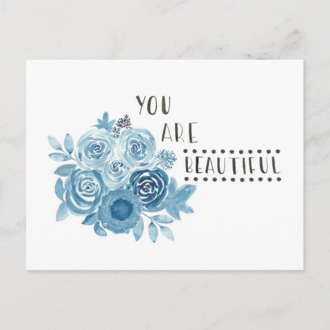 Carte Postale Florale Bleue 'Vous Êtes Belle' (Devant)