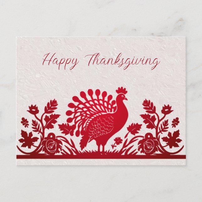 Carte postale florale de dinde de Thanksgiving rou (Devant)