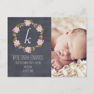 Carte postale florale de faire-part de bébé de