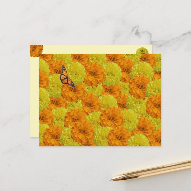 Carte postale florale du papillon monarque et des  (Devant/Arrière en situation)