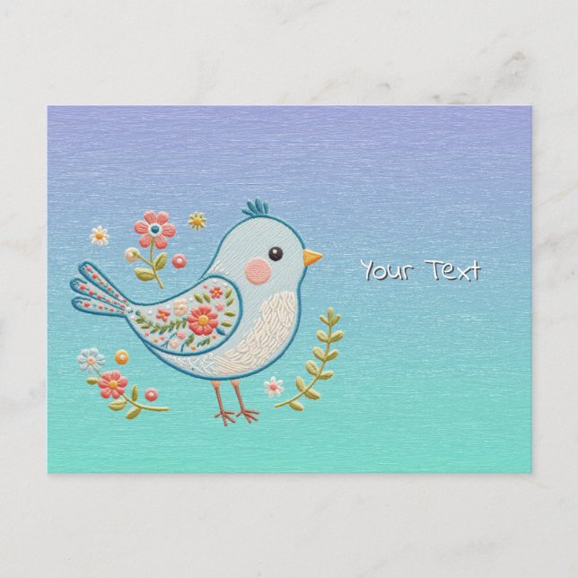 Carte postale florale du petit oiseau bleu (Devant)