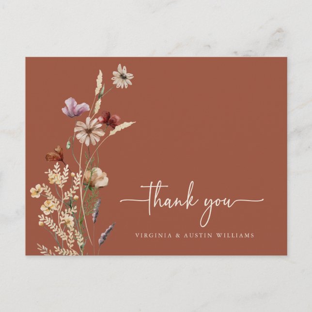 Carte postale florale en terre cuite Merci (Devant)