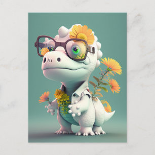 Carte postale Florale Kawaii Dinosaur Doctor