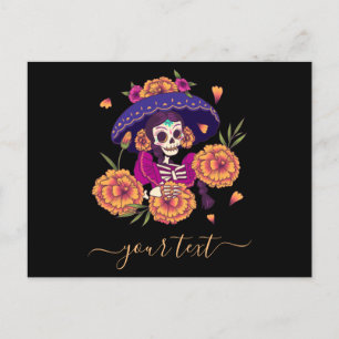 Carte postale Florale Lady Skeleton Dia de los Mue