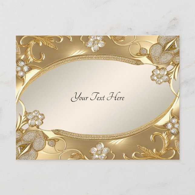Carte postale florale ornée d'or (Devant)