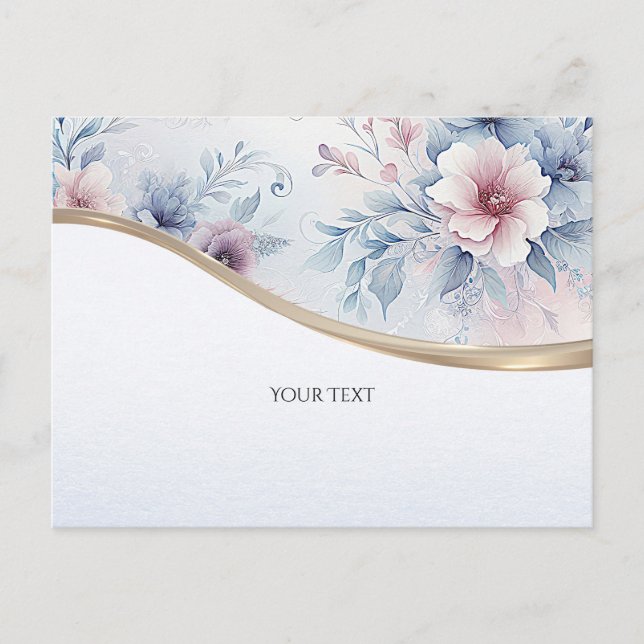 Carte postale florale rose bleu aquarelle (Devant)