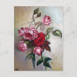 Carte postale florale rose et rouge Roses