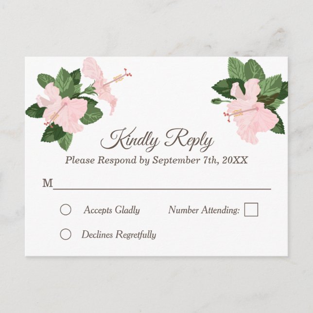 Carte postale florale RSVP avec Hibiscus blanc (Devant)