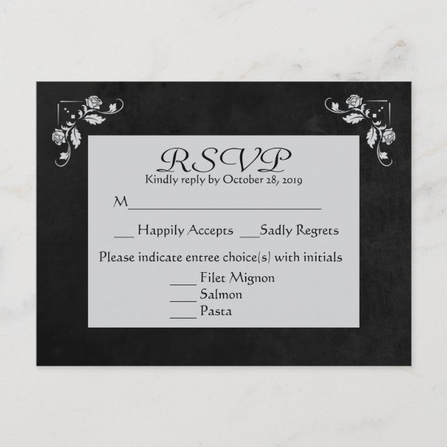 Carte postale Florale RSVP gris et noir (Devant)