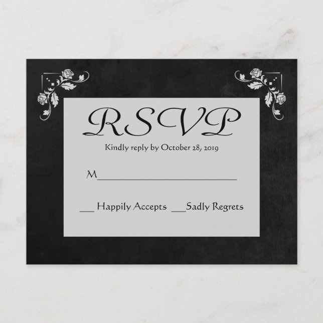 Carte postale Florale RSVP gris et noir (Devant)