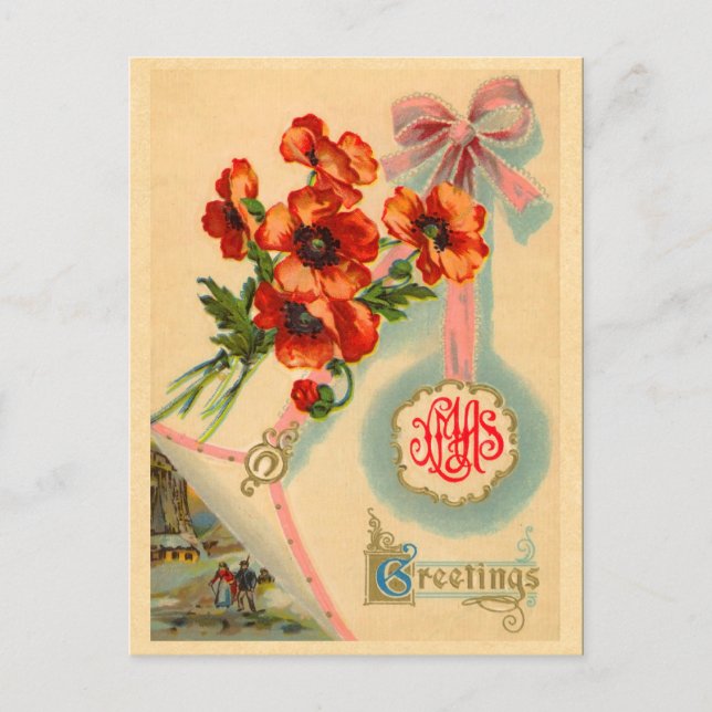 Carte postale florale vintage de Noël (Devant)