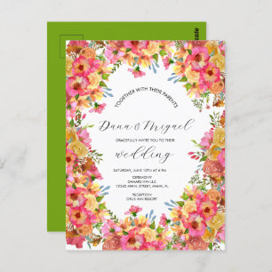 Carte Postale Florales vives rose couleur Mariage d'aquarelle