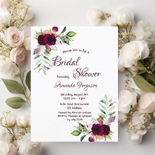 Carte Postale Floraux Bourgogne or verdure boho douche nuptiale