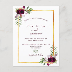 Carte Postale Floraux Bourgogne or vert boho mariage